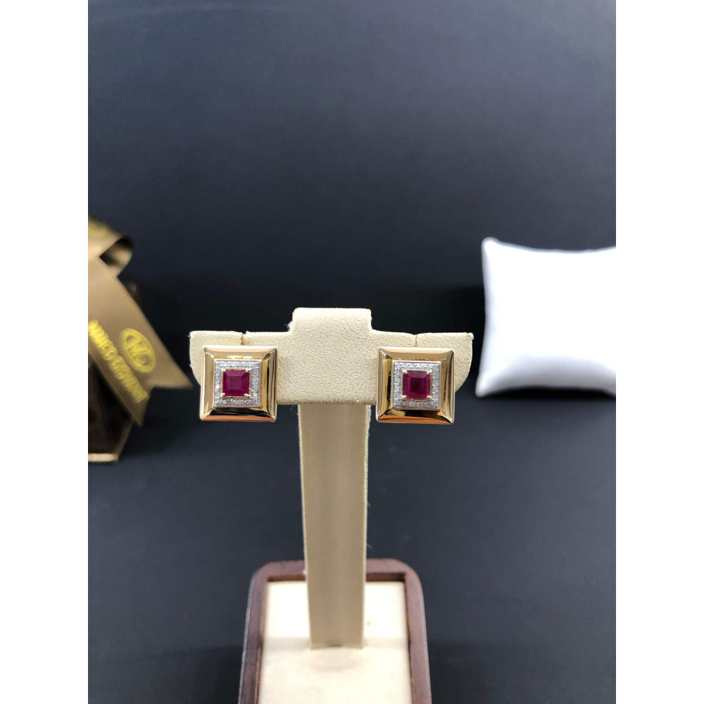 Золотые серьги c английским замком с рубином и бриллиантами 1/56 76