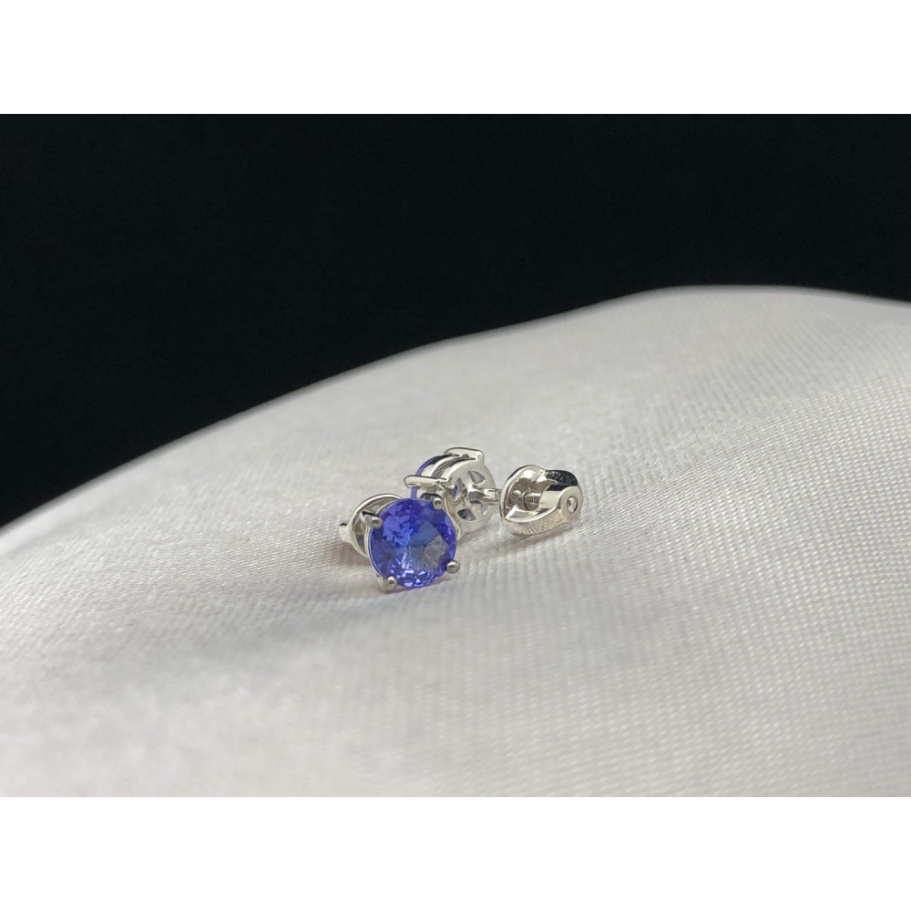Пусеты в белом золоте с танзанитами и с черным родием 0/44 98