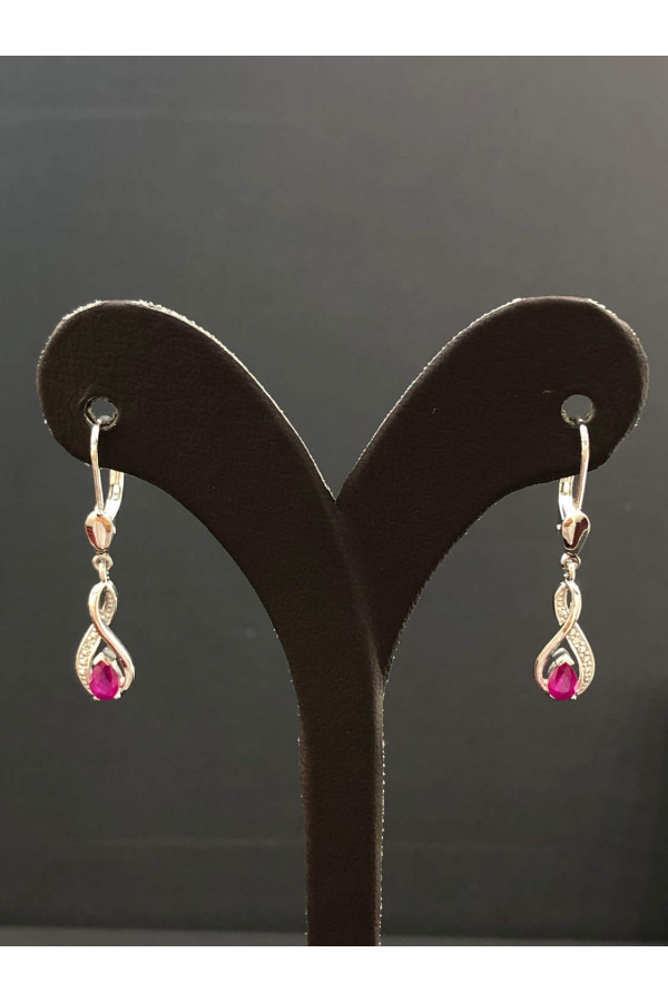 Valgest kullast kõrvarõngad rubiini ja teemantidega 2/72 83