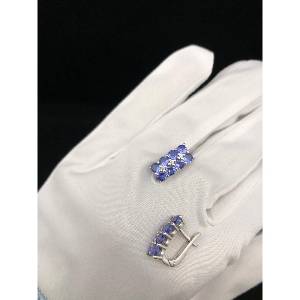 Серьги в белом золоте с танзанитами и бриллиантами с английским замком 1/56 158