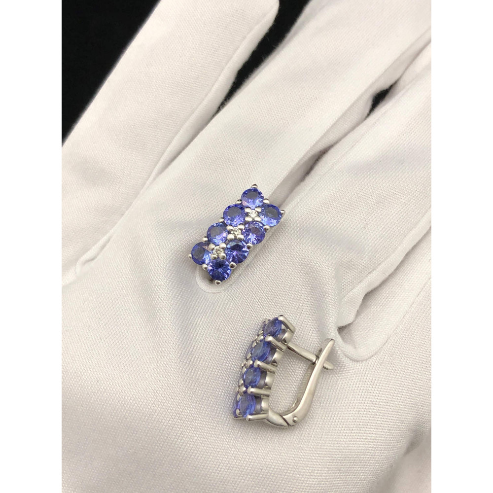 Серьги в белом золоте с танзанитами и бриллиантами с английским замком 1/56 158
