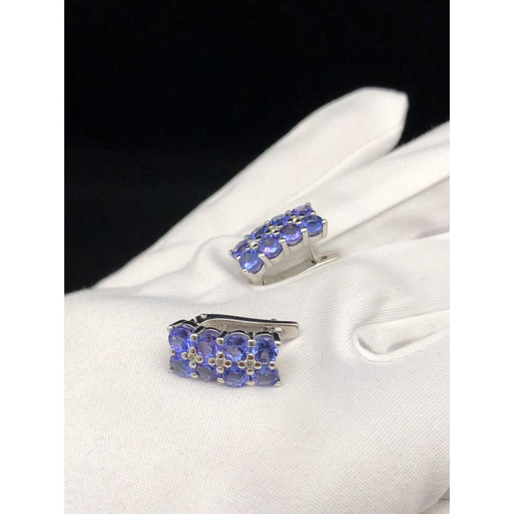 Серьги в белом золоте с танзанитами и бриллиантами с английским замком 1/56 158