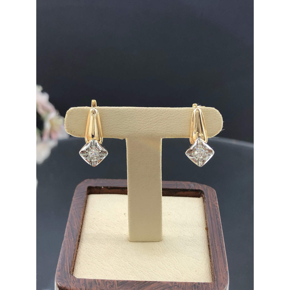 Золотые серьги с английским замком с бриллиантами 0/44 25