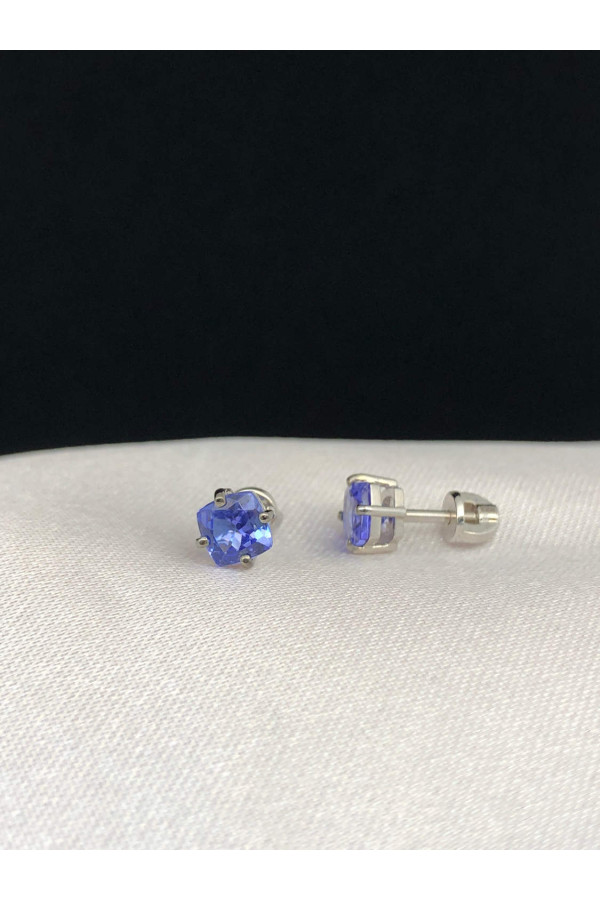 Valgest kullast kõrvarõngad tansaniitide ja musta roodiumiga 0/44 103