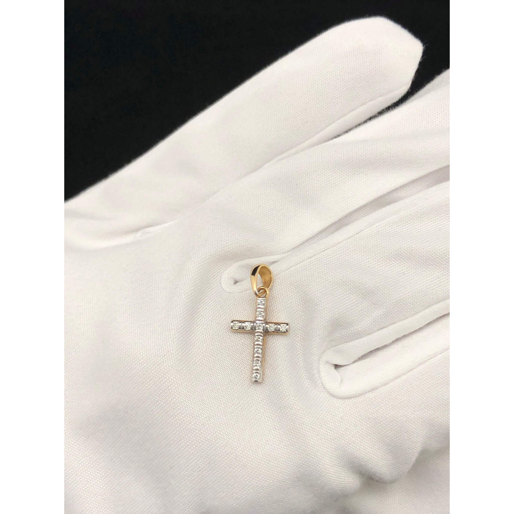 Золотая подвеска крест с бриллиантами 1/56 86