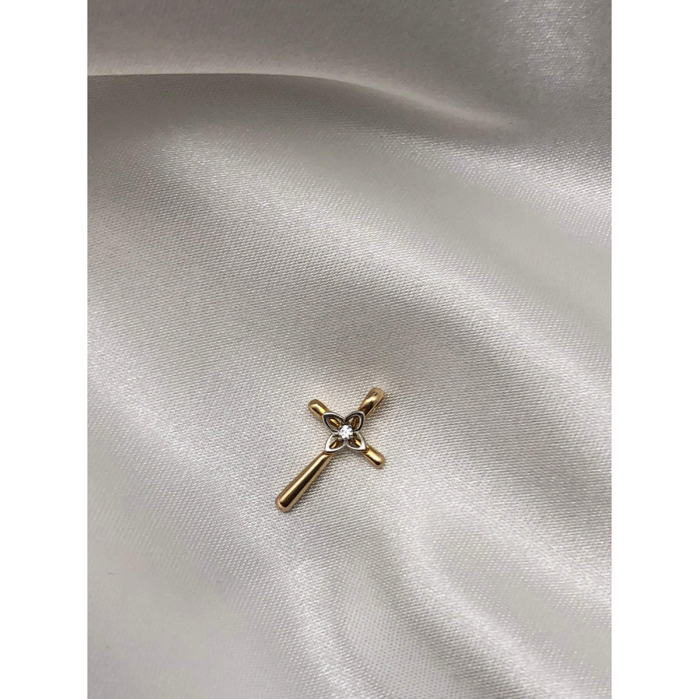 Золотая подвеска крест с бриллиантами 1/56 165