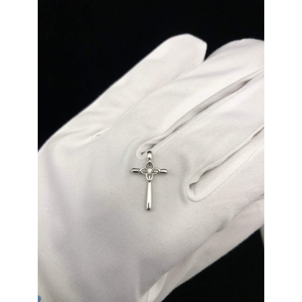 Подвеска крест из белого золота с бриллиантом 1/56 208