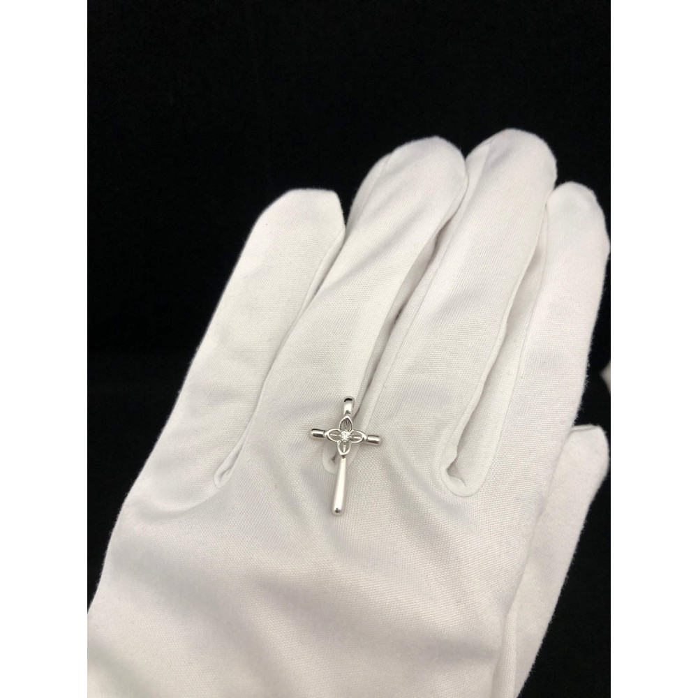 Подвеска крест из белого золота с бриллиантом 1/56 208