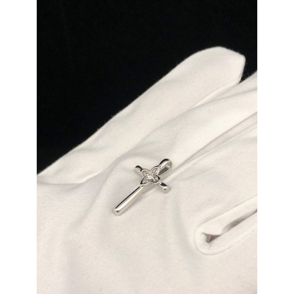 Подвеска крест из белого золота с бриллиантом 1/56 208