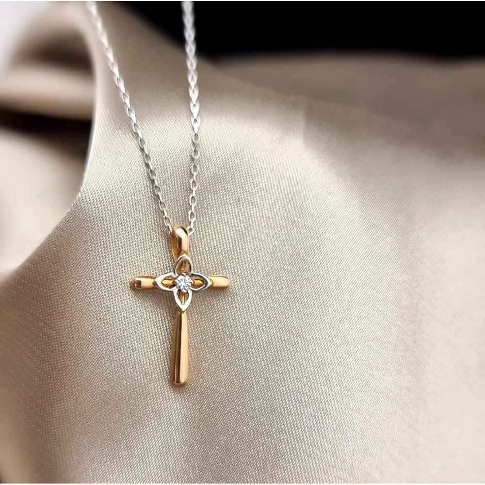 Золотая подвеска крест с бриллиантами 1/56 165