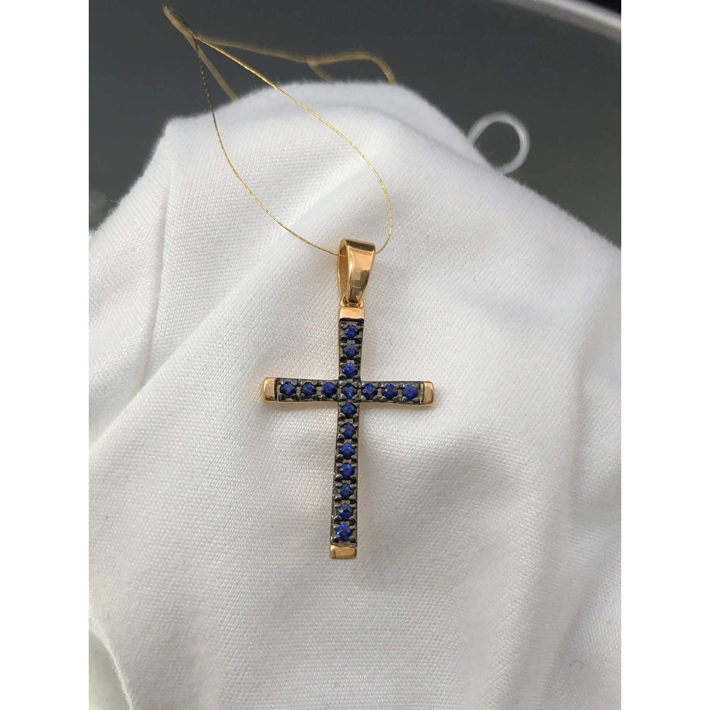 Золотая подвеска крест с Сапфирами 1/56 188