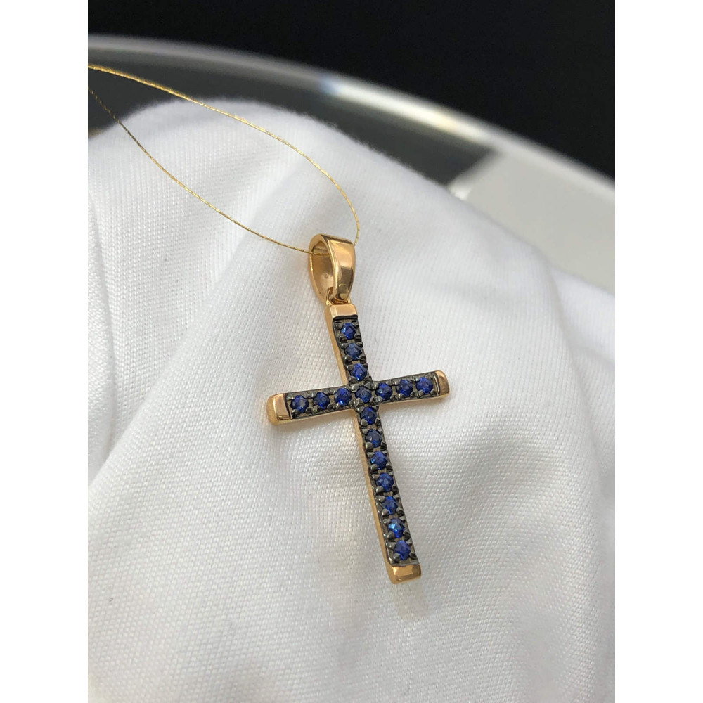 Золотая подвеска крест с Сапфирами 1/56 188