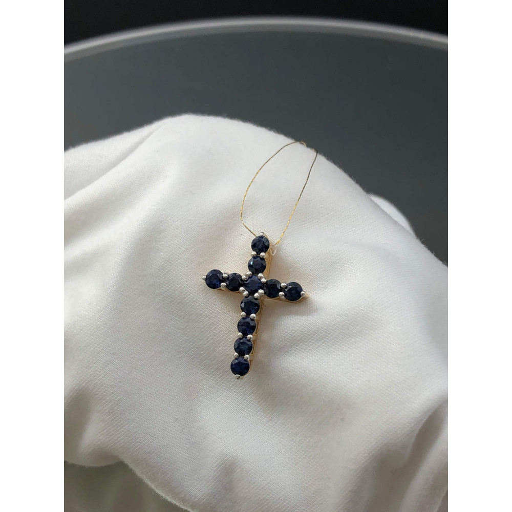 Золотая подвеска крест с Сапфирами 1/56 106