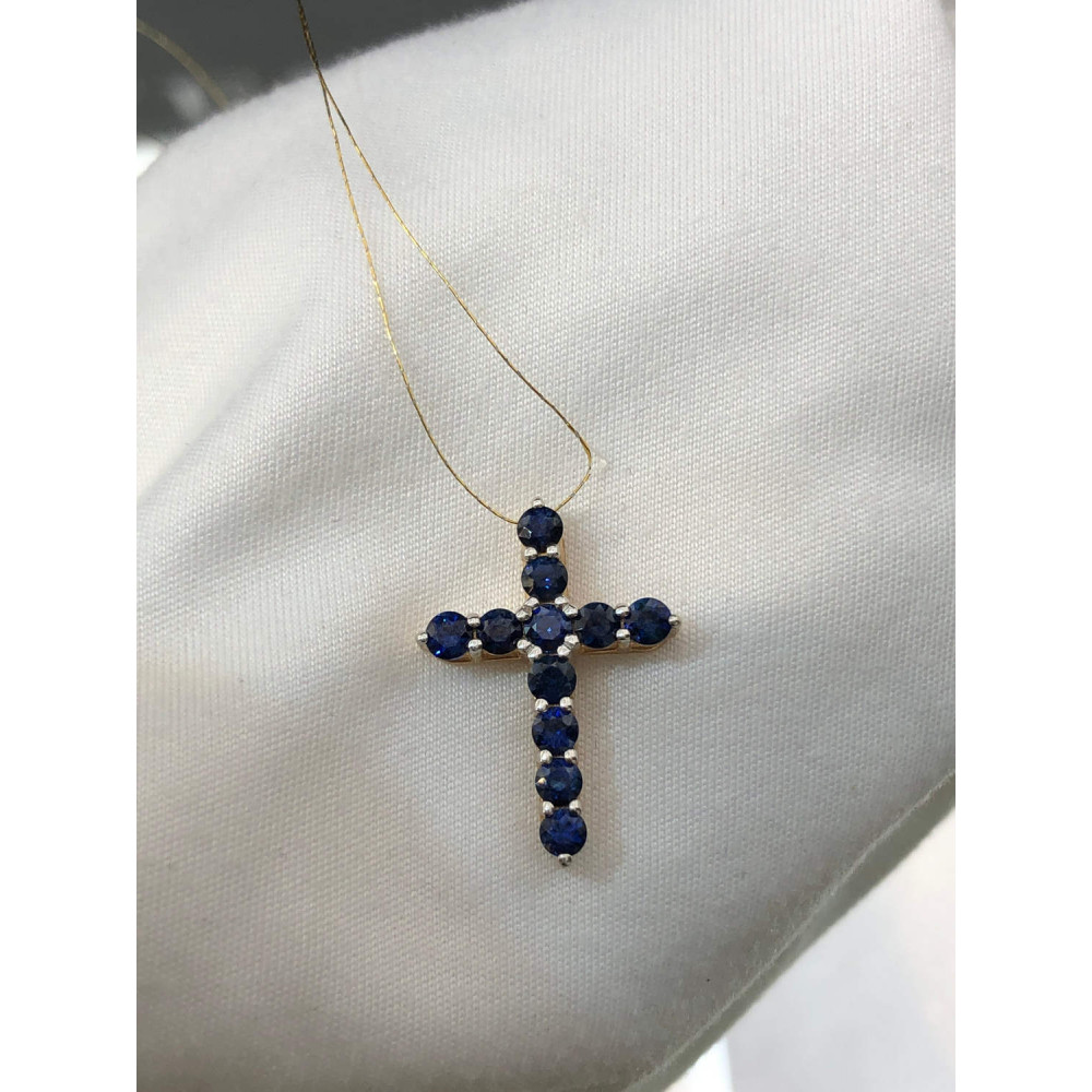 Золотая подвеска крест с Сапфирами 1/56 106