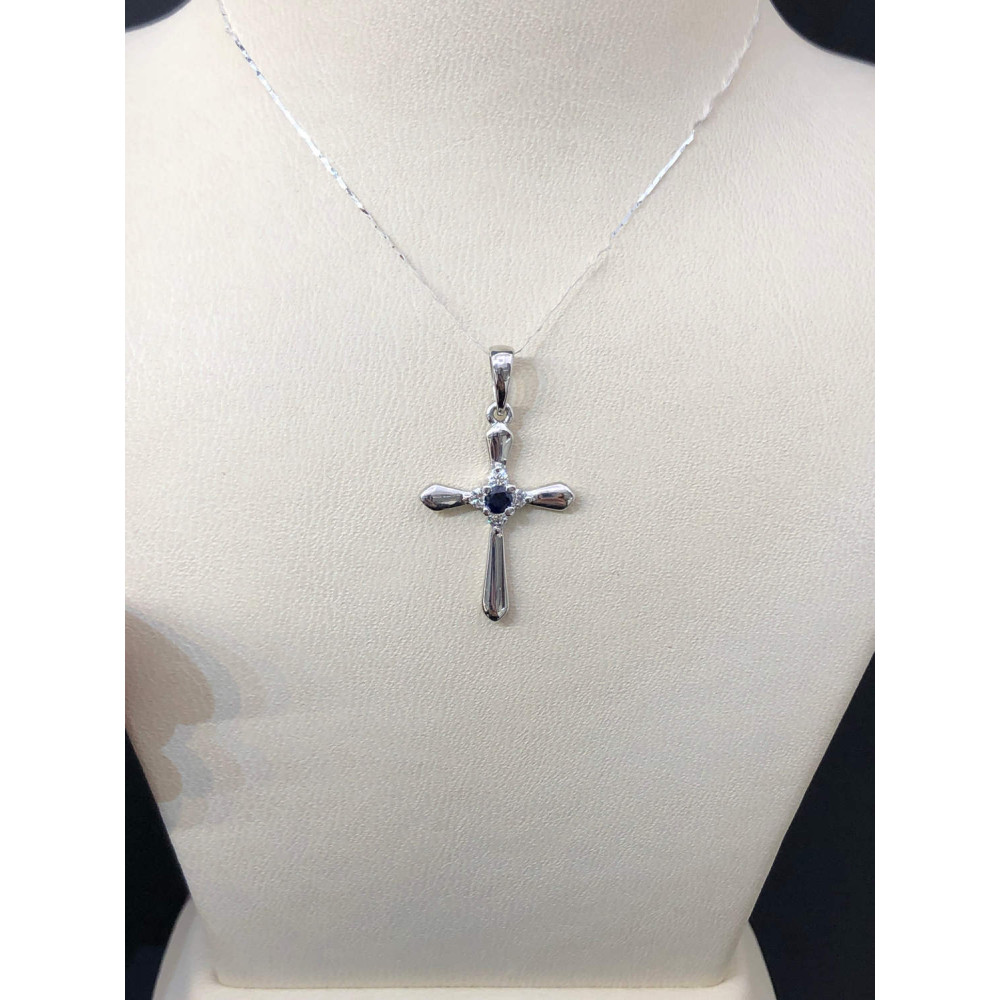 White gold cross pendant with sapphire 1/56 194