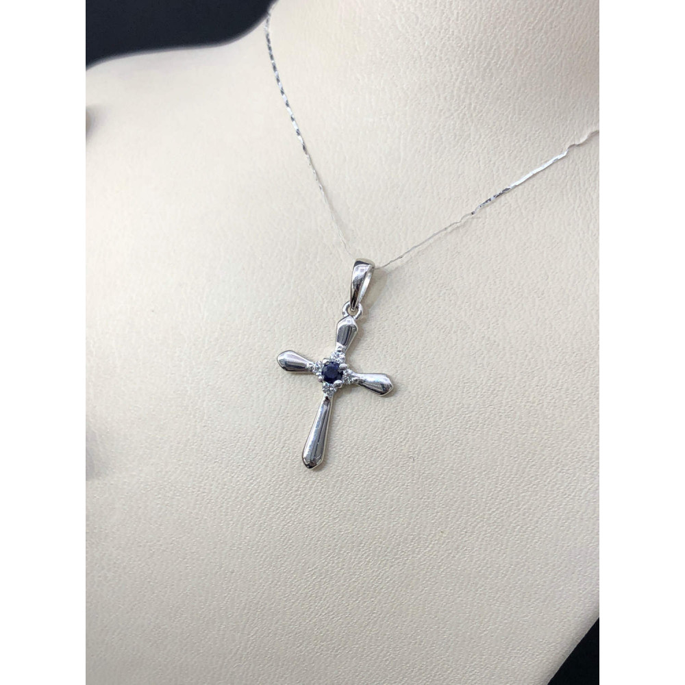 White gold cross pendant with sapphire 1/56 194