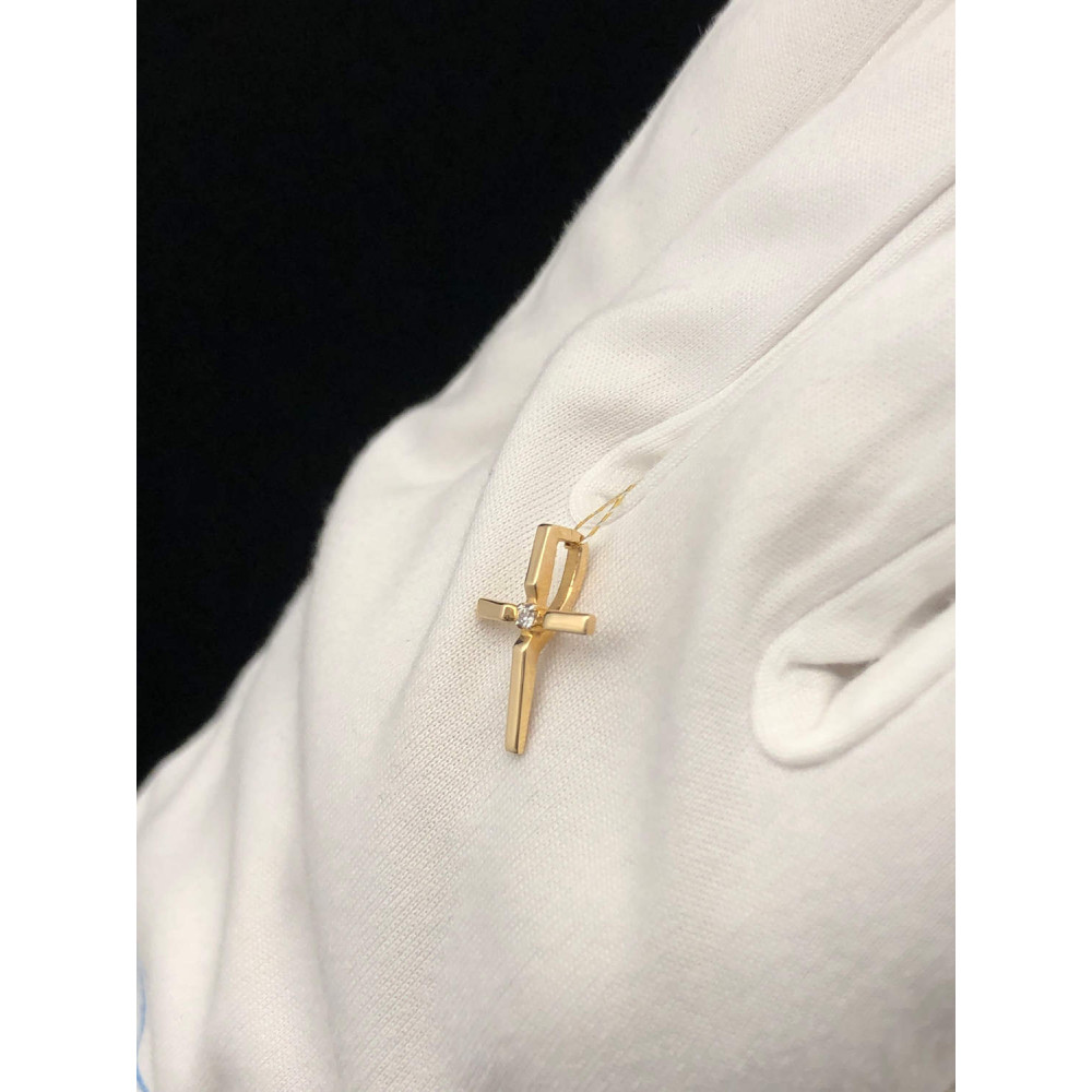 Золотая подвеска крест с бриллиантом 1/56 84