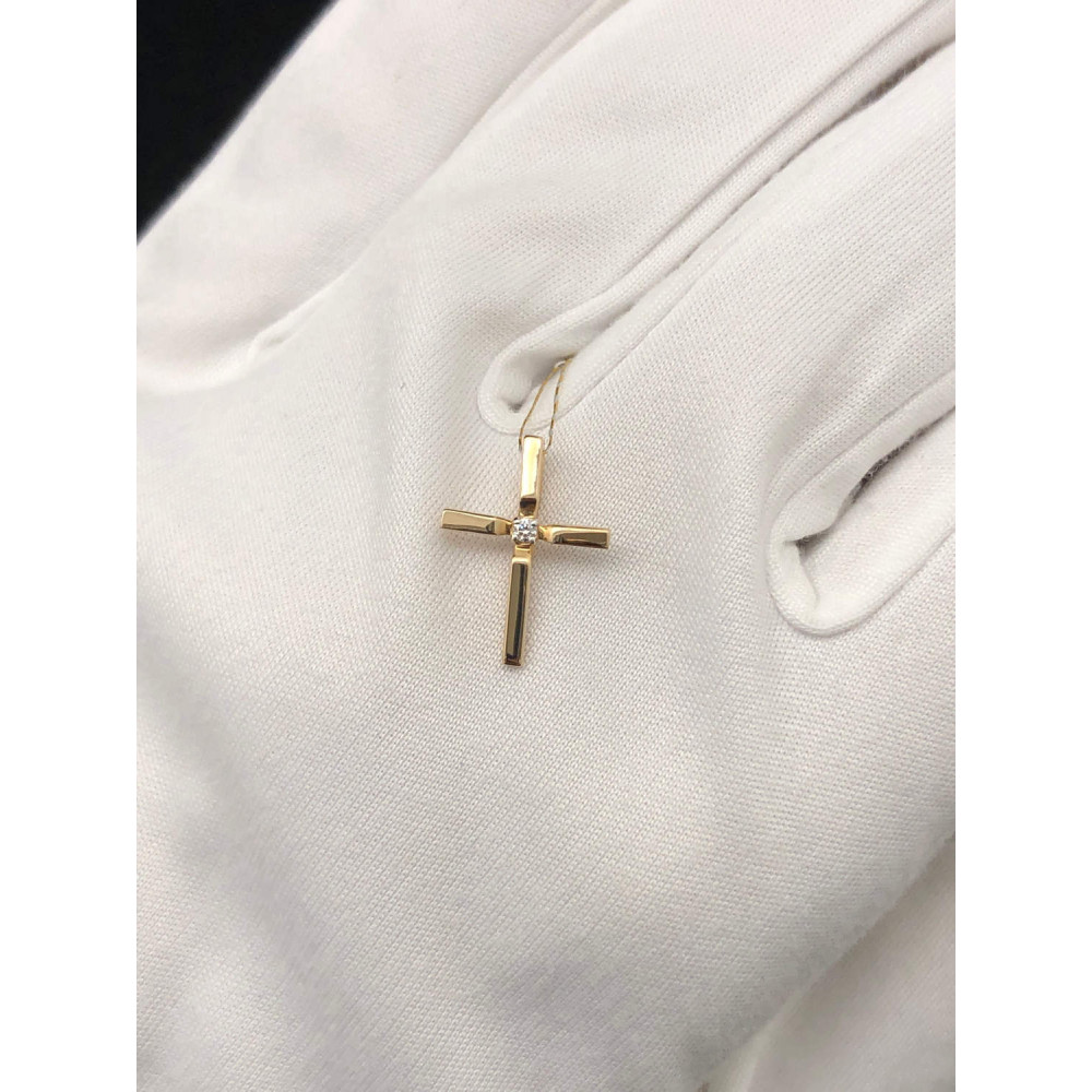 Золотая подвеска крест с бриллиантом 1/56 84