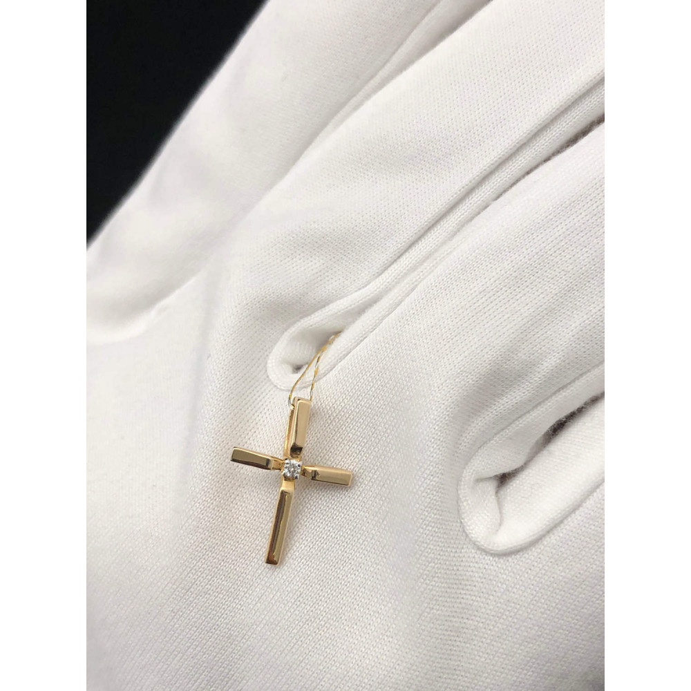 Золотая подвеска крест с бриллиантом 1/56 84