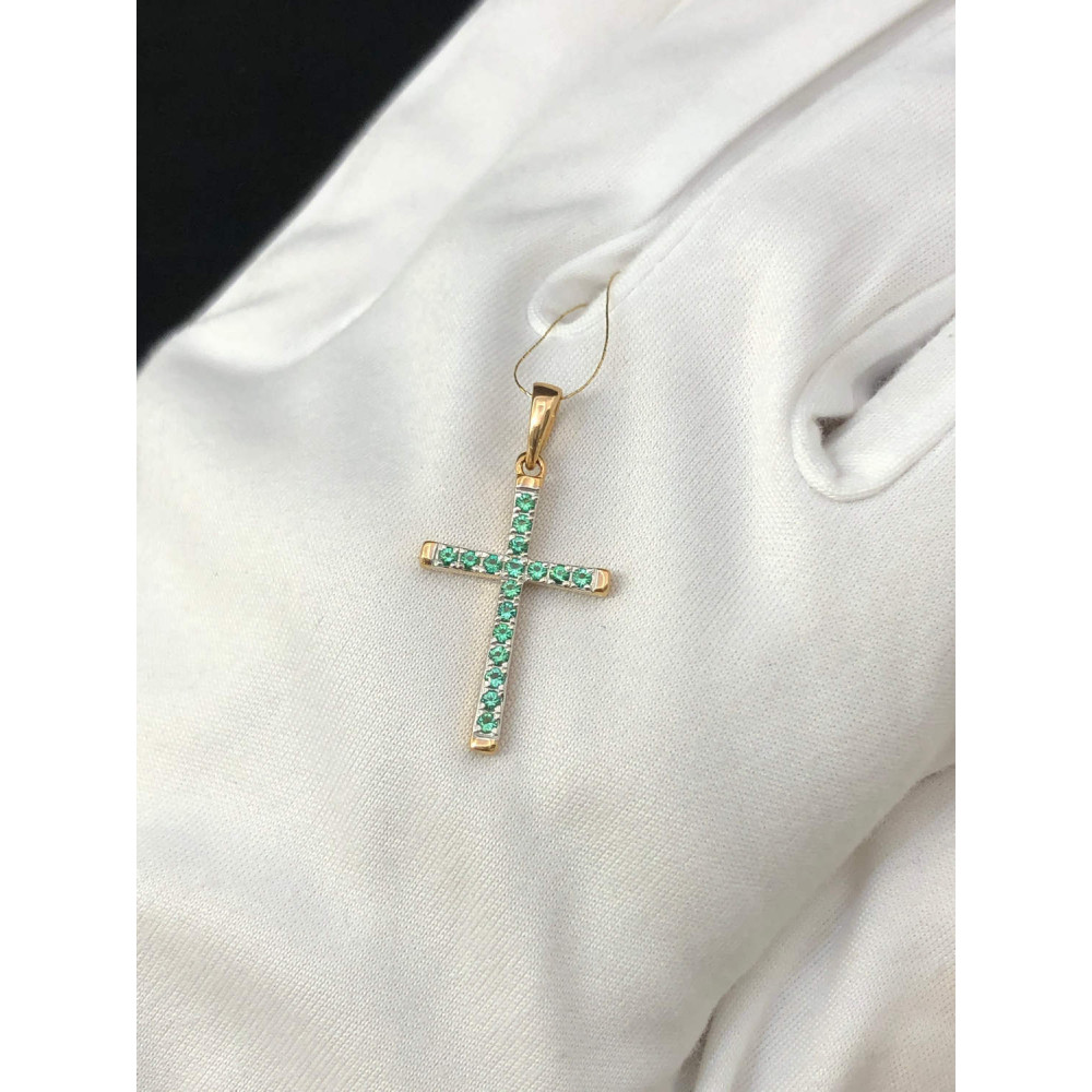 Золотая подвеска крест с Изумрудом 1/56 189