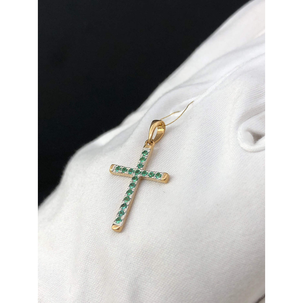 Золотая подвеска крест с Изумрудом 1/56 189