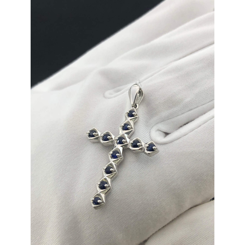 Подвеска крест из белого золота с сапфиром 1/56 186