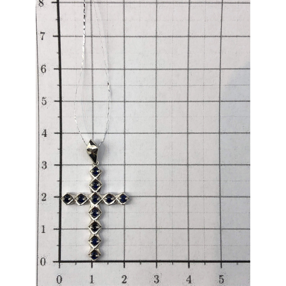 Подвеска крест из белого золота с сапфиром 1/56 186