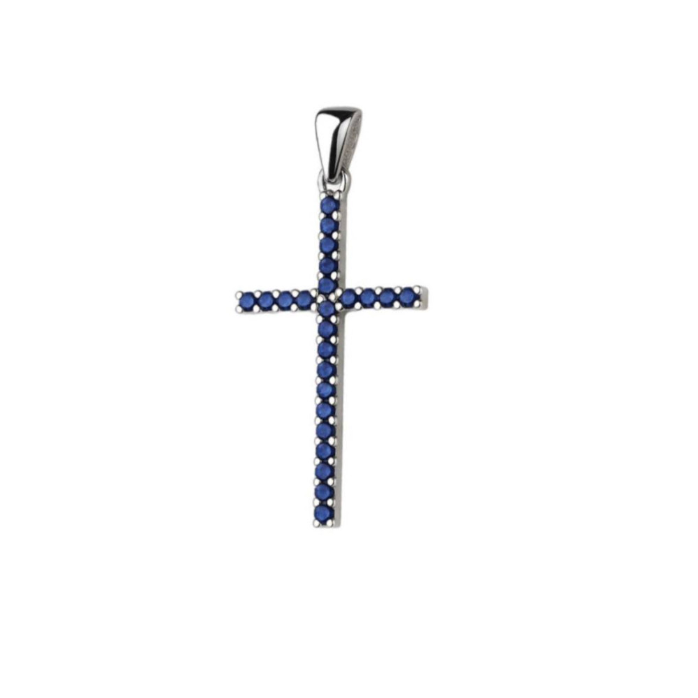 0.29 Ct White Gold Cross Pendant with Sapphires