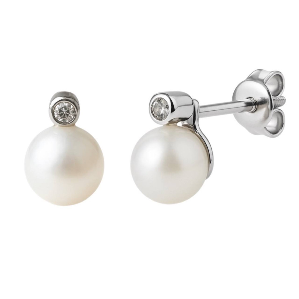 0.04 Ct Valge kullaga kõrvarõngad pärli ja teemantidega