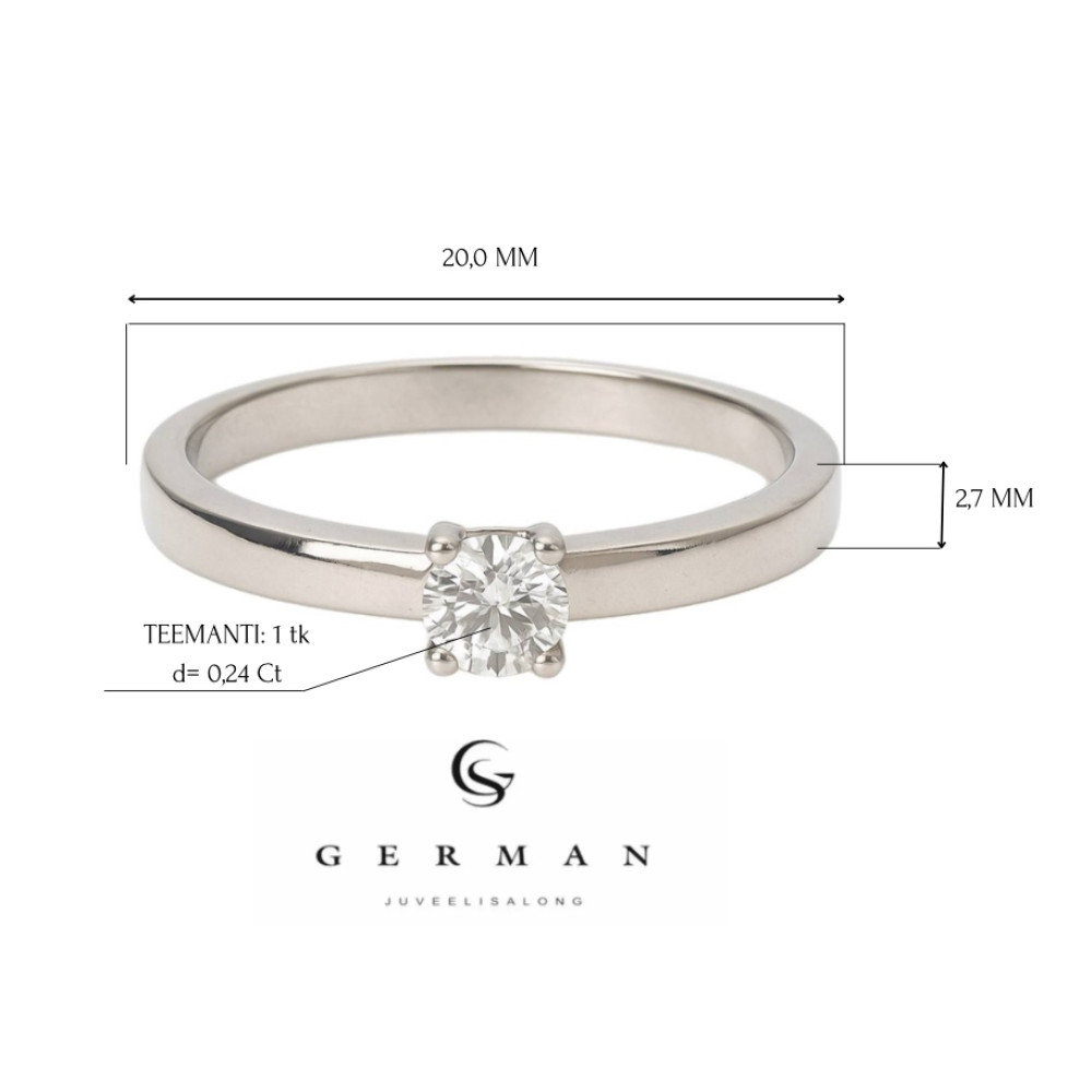 0,24 Ct Кольцо из белого золота с бриллиантом