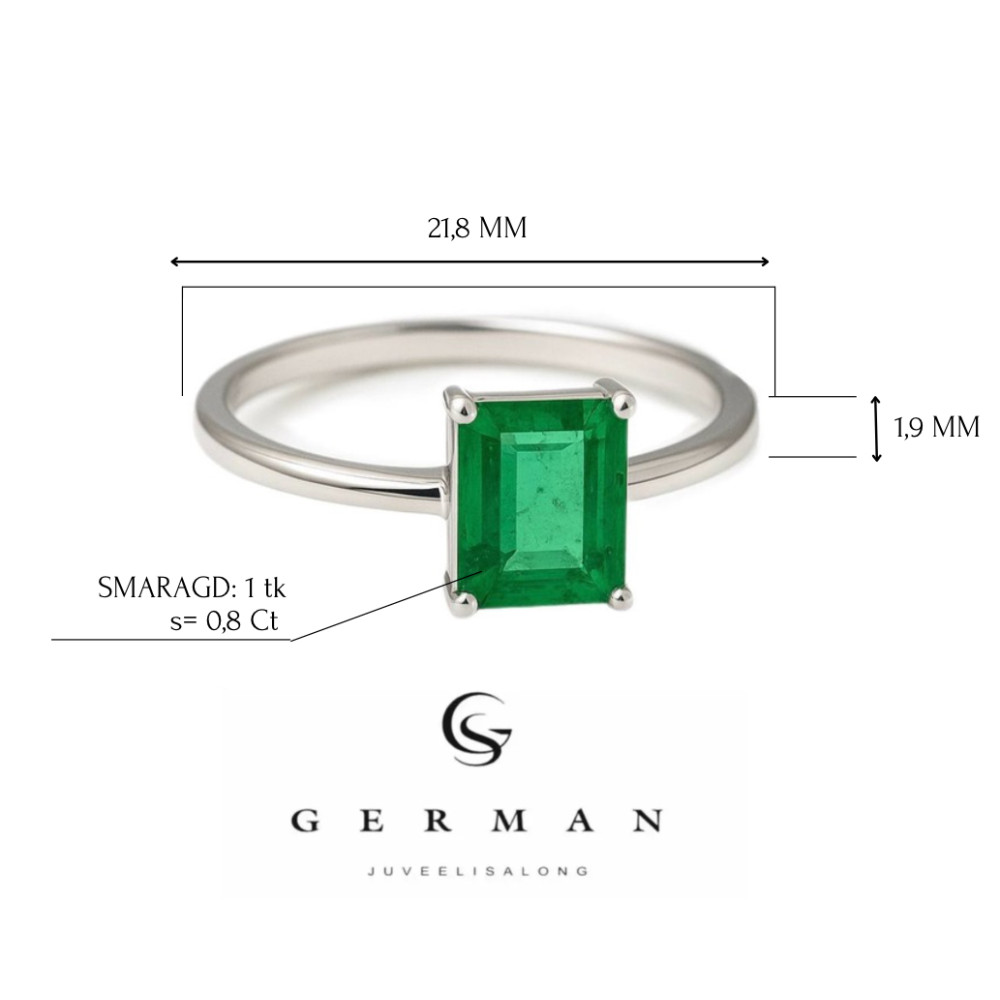 0,8 Ct Кольцо из белого золота с изумрудом