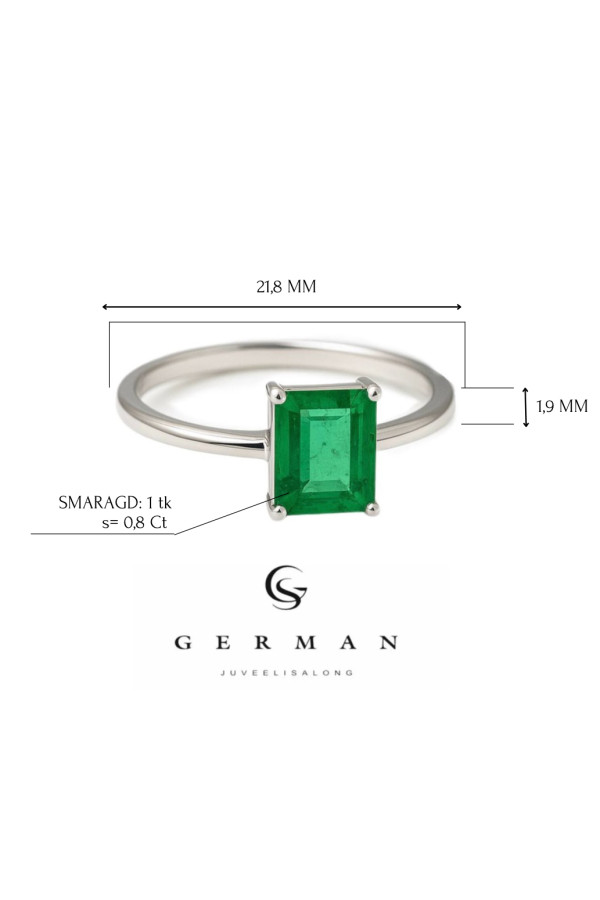 0,8 Ct Кольцо из белого золота с изумрудом