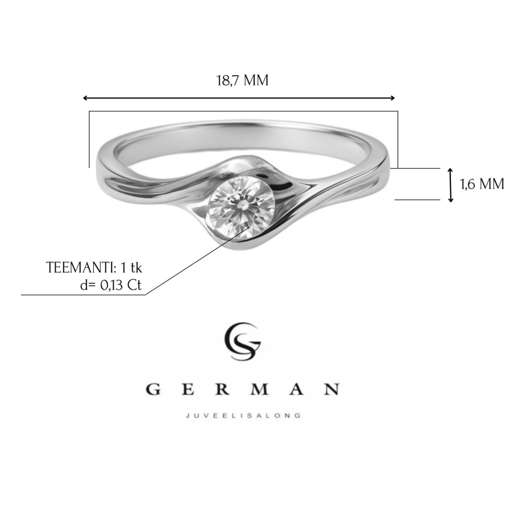 0,13 Ct Кольцо из белого золота с бриллиантом 