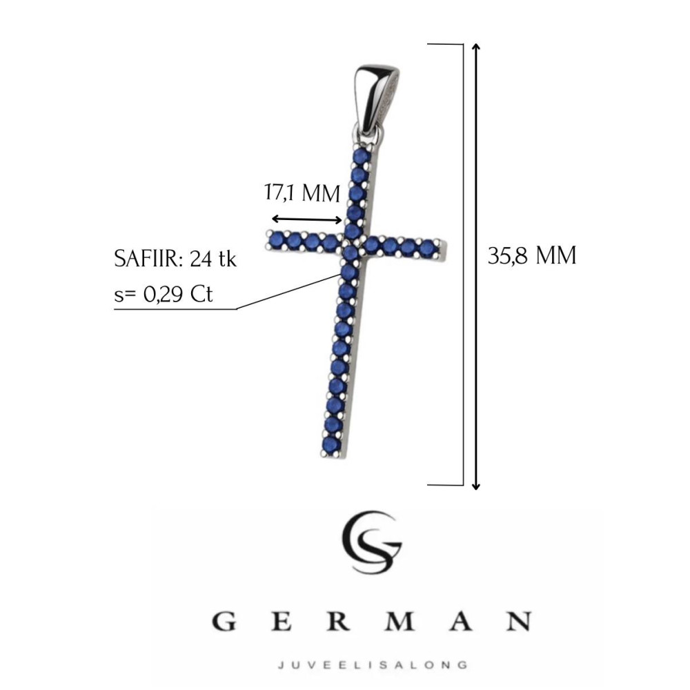 0.29 Ct White Gold Cross Pendant with Sapphires