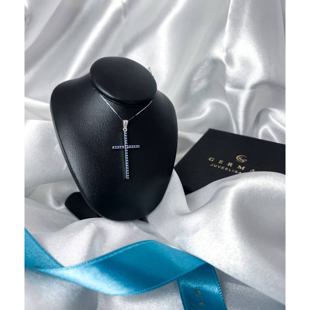 0.29 Ct White Gold Cross Pendant with Sapphires
